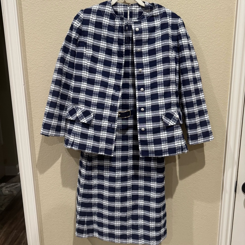 Vintage 60s Neiman Marcus Union Made Plaid Dress Jacket Set
